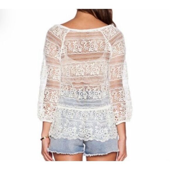 Free People Crochet Lace Boho Peplum Top size L - Picture 2 of 9